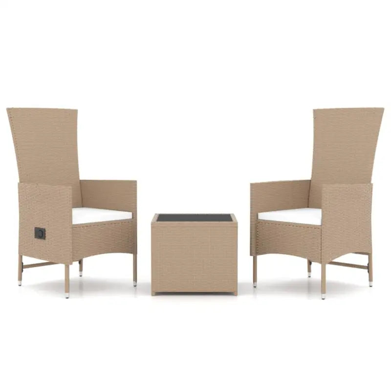 Tuinset met poly rattan en gehard glas in beige materiaal - 2x stoel + tafel - Tuinsets