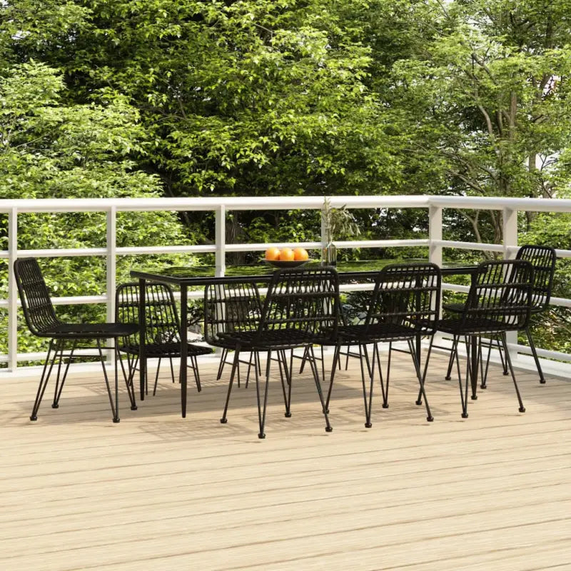 Tuinset met poly rattan en gehard glas voor eenvoudig schoonmaken - Zwart / 200 cm tafellengte - Tuinsets