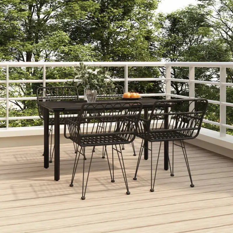 Tuinset met poly rattan en gehard glas voor eenvoudige schoonmaak - Zwart / 140 cm tafellengte - Tuinsets