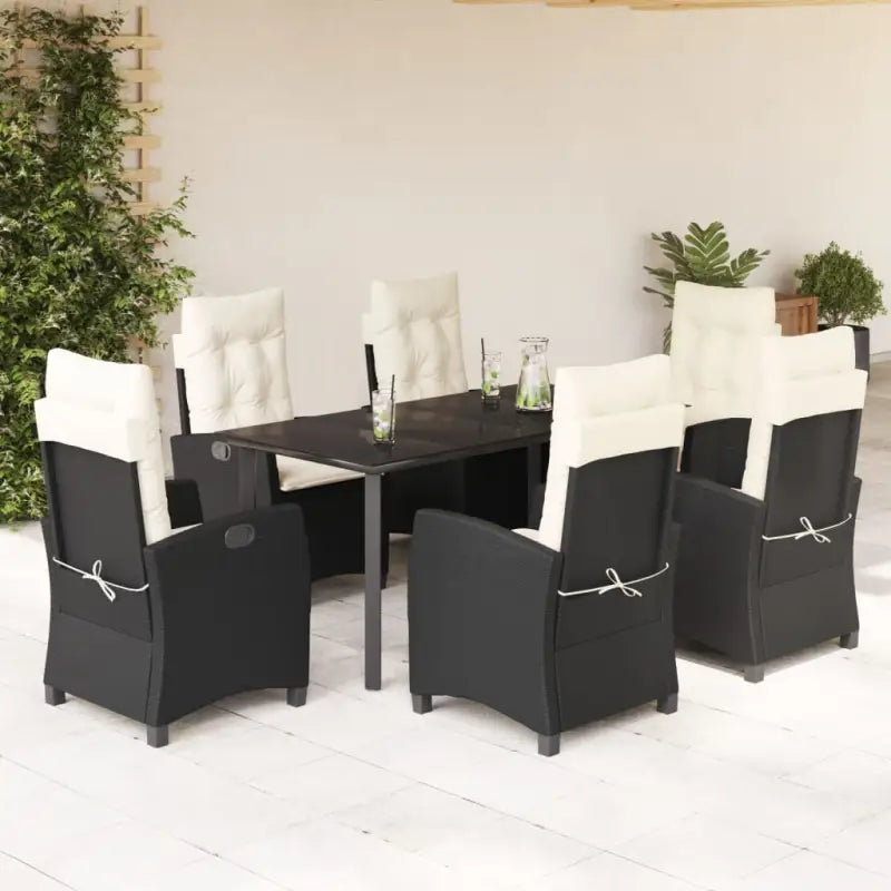 Tuinset met poly rattan en gemakkelijk schoon gehard glas - 160 cm tafellengte / Met voetensteun - Tuinsets