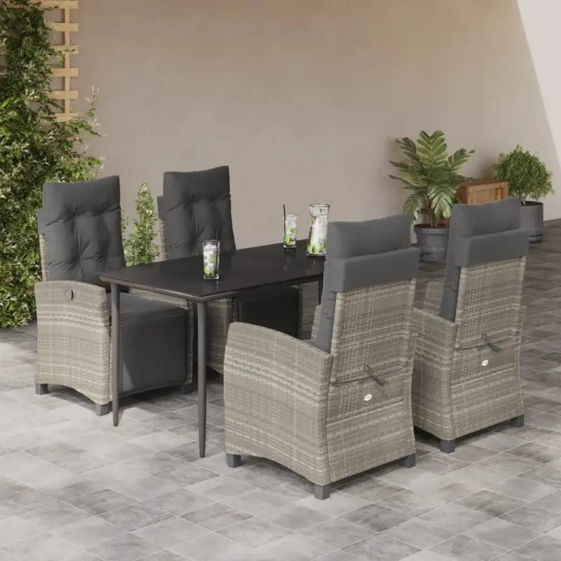 Tuinset met poly rattan en gemakkelijk schoon gehard glas - 160 cm tafellengte / Puntige poot - Tuinsets