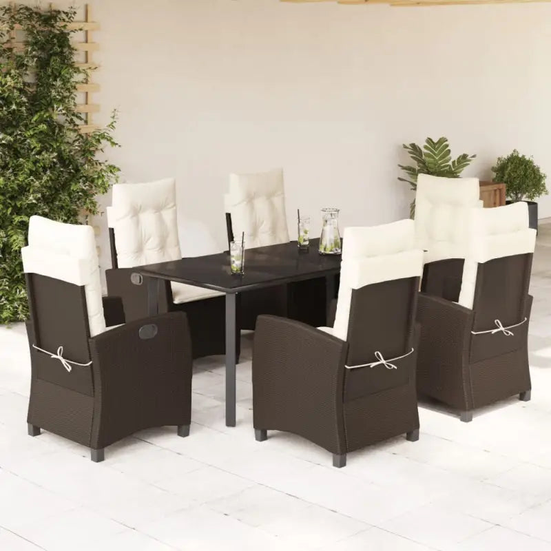 Tuinset met poly rattan en gemakkelijk schoon gehard glas - 160 cm tafellengte / Met voetensteun - Tuinsets