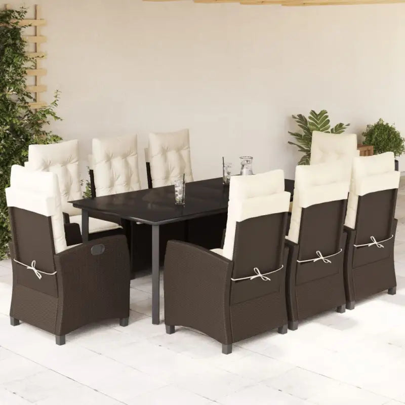 Tuinset met poly rattan en gemakkelijk schoon gehard glas - 200 cm tafellengte / Zonder voetensteun - Tuinsets