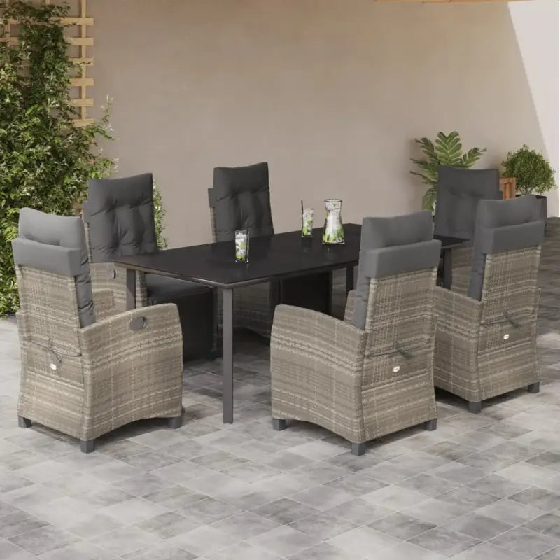 Tuinset met poly rattan en gemakkelijk schoon gehard glas - 200 cm tafellengte / Ronde poot - Tuinsets