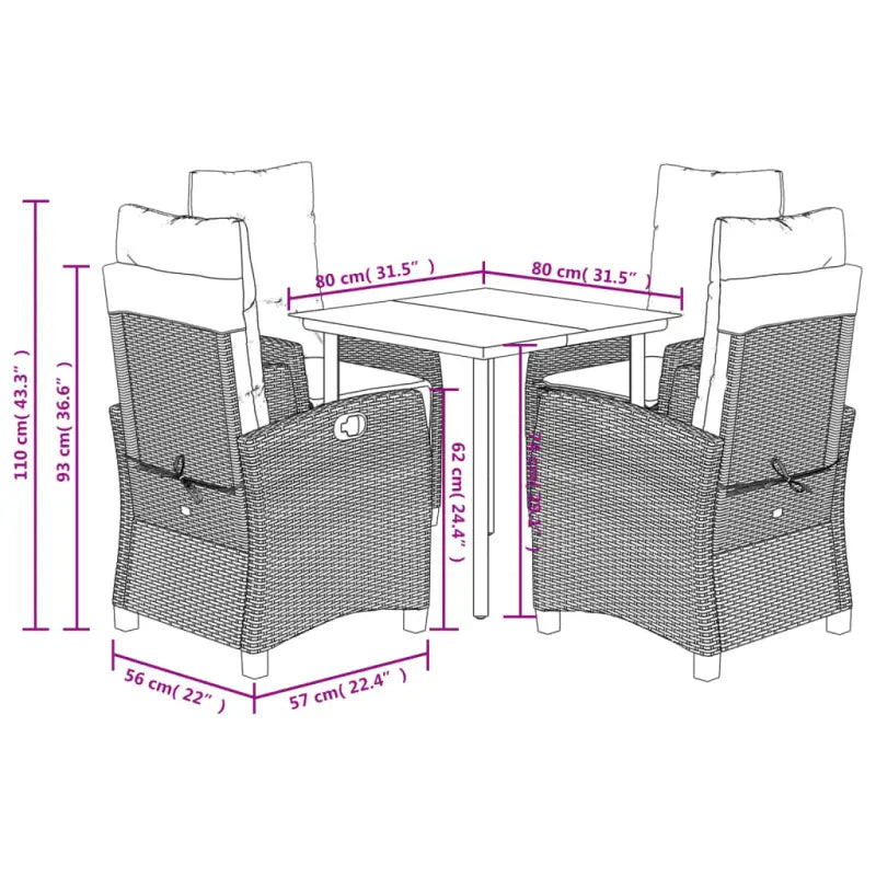 Tuinset met poly rattan en gemakkelijk schoon gehard glas - Tuinsets