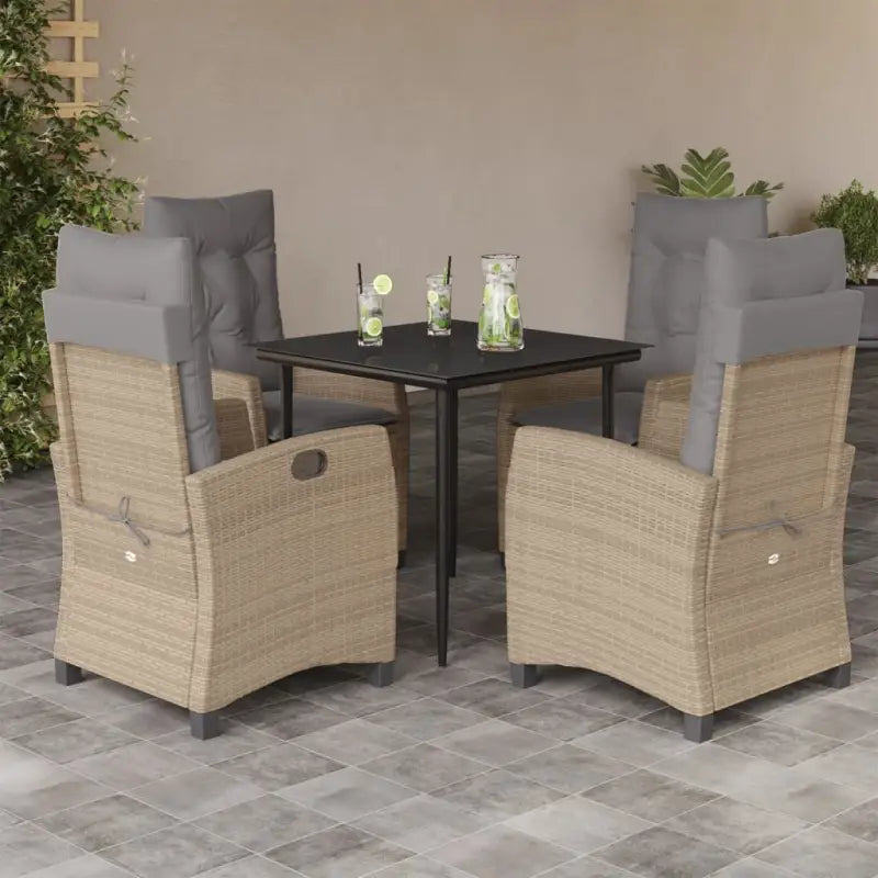 Tuinset met poly rattan en gemakkelijk schoon glas voor terras en tuin - 80 cm tafellengte / Zonder voetensteun