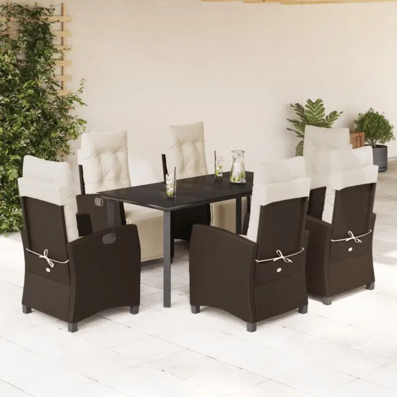 Tuinset met poly rattan en gemakkelijk schoon glazen tafel - 160 cm tafellengte / Ronde poot - Tuinsets