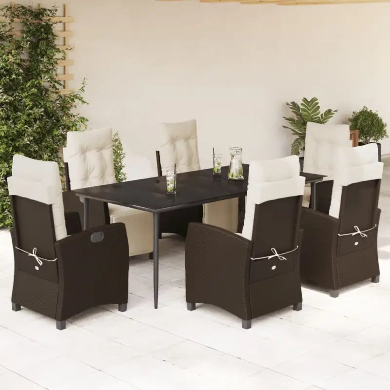 Tuinset met poly rattan en gemakkelijk schoon glazen tafel - 200 cm tafellengte / Puntige poot - Tuinsets