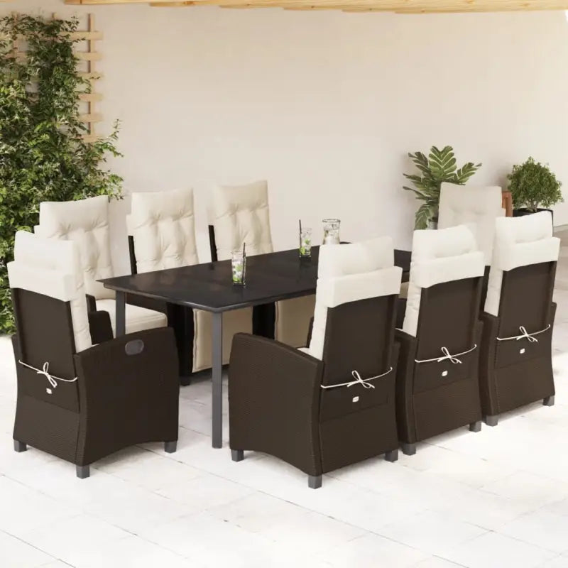 Tuinset met poly rattan en gemakkelijk schoon glazen tafel - 200 cm tafellengte / Ronde poot - Tuinsets