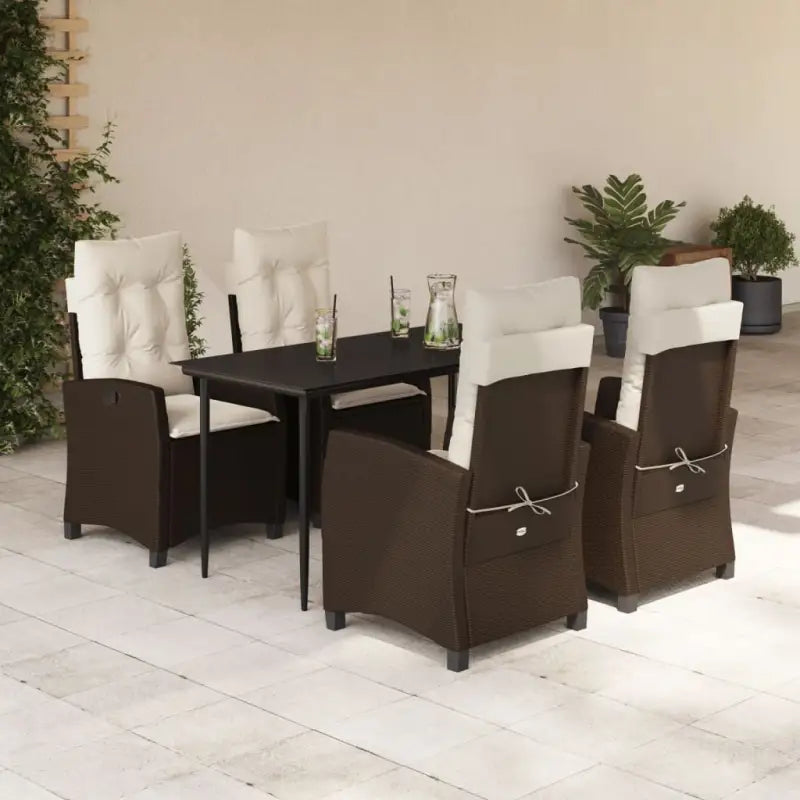 Tuinset met poly rattan en gemakkelijk schoon glazen tafelblad - 140 cm tafellengte / Zonder voetensteun - Tuinsets