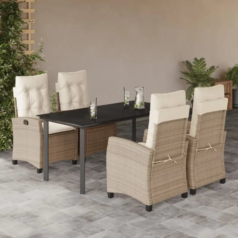 Tuinset met poly rattan en gemakkelijk schoon glazen tafelblad - 160 cm tafellengte / Zonder voetensteun - Tuinsets