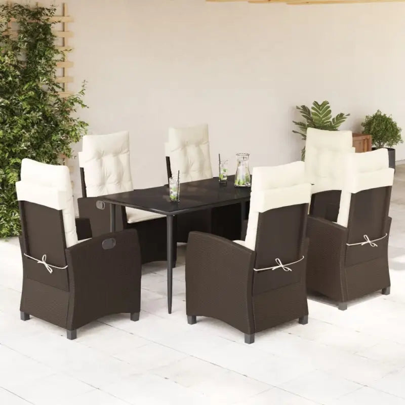 Tuinset met poly rattan en gemakkelijk schoon glazen tafelblad - 160 cm tafellengte / Zonder voetensteun - Tuinsets