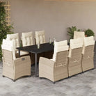 Tuinset met poly rattan en gemakkelijk schoon glazen tafelblad - 200 cm tafellengte / Met voetensteun - Tuinsets