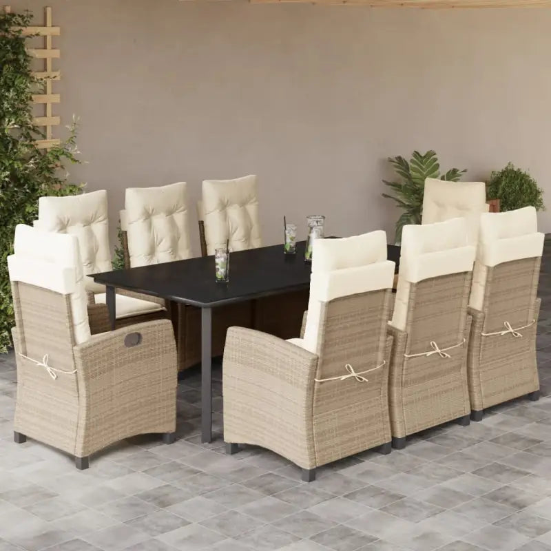 Tuinset met poly rattan en gemakkelijk schoon glazen tafelblad - 200 cm tafellengte / Met voetensteun - Tuinsets
