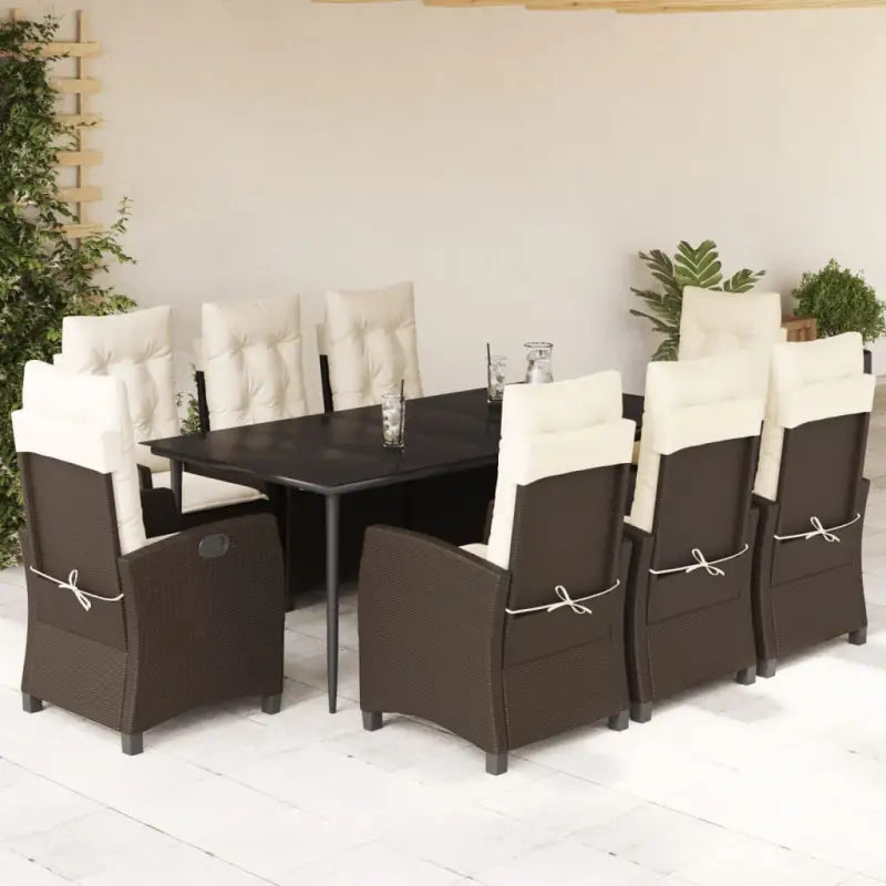 Tuinset met poly rattan en gemakkelijk schoon glazen tafelblad - 200 cm tafellengte / Met voetensteun - Tuinsets