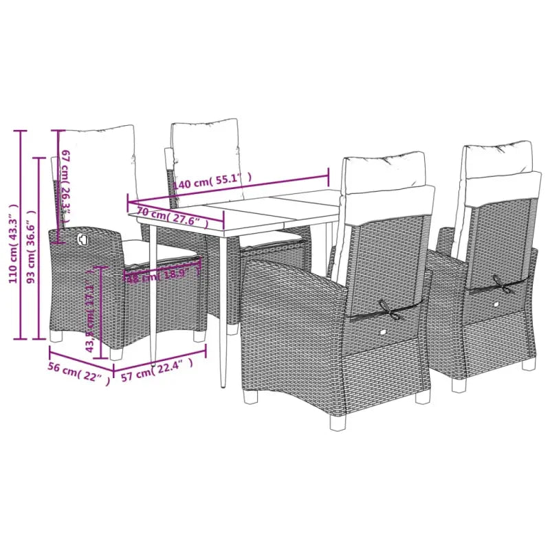 Tuinset met poly rattan en gemakkelijk schoon glazen tafelblad - Tuinsets