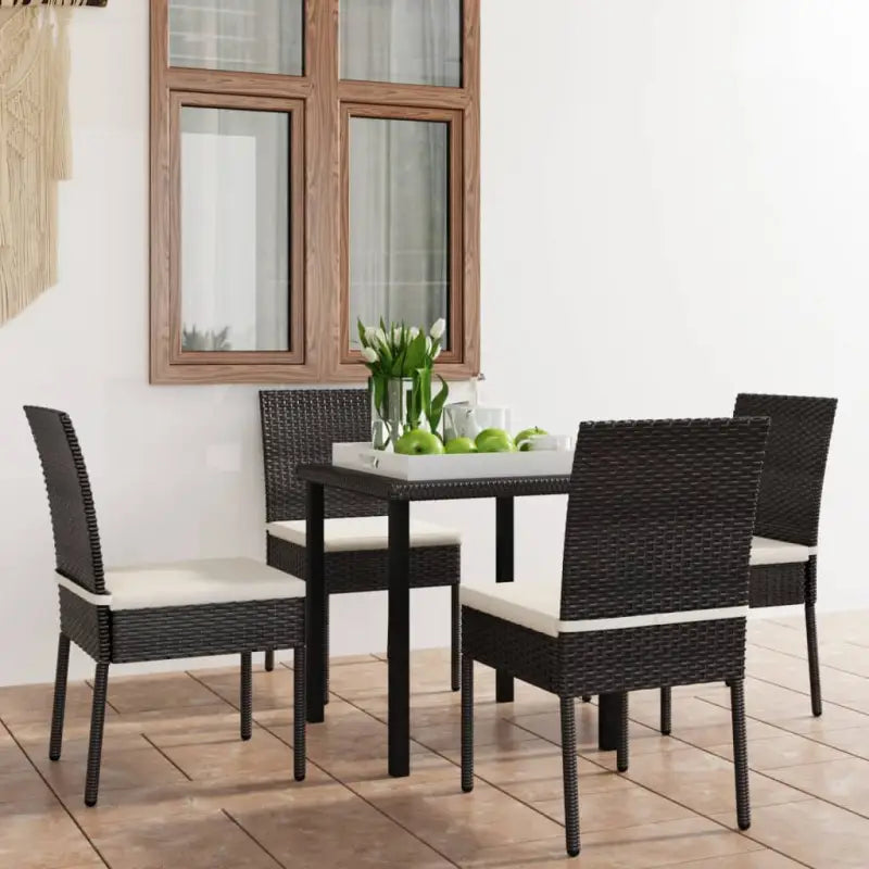Tuinset met poly rattan en gepoedercoat staal voor buitengebruik - Zwart - Tuinsets