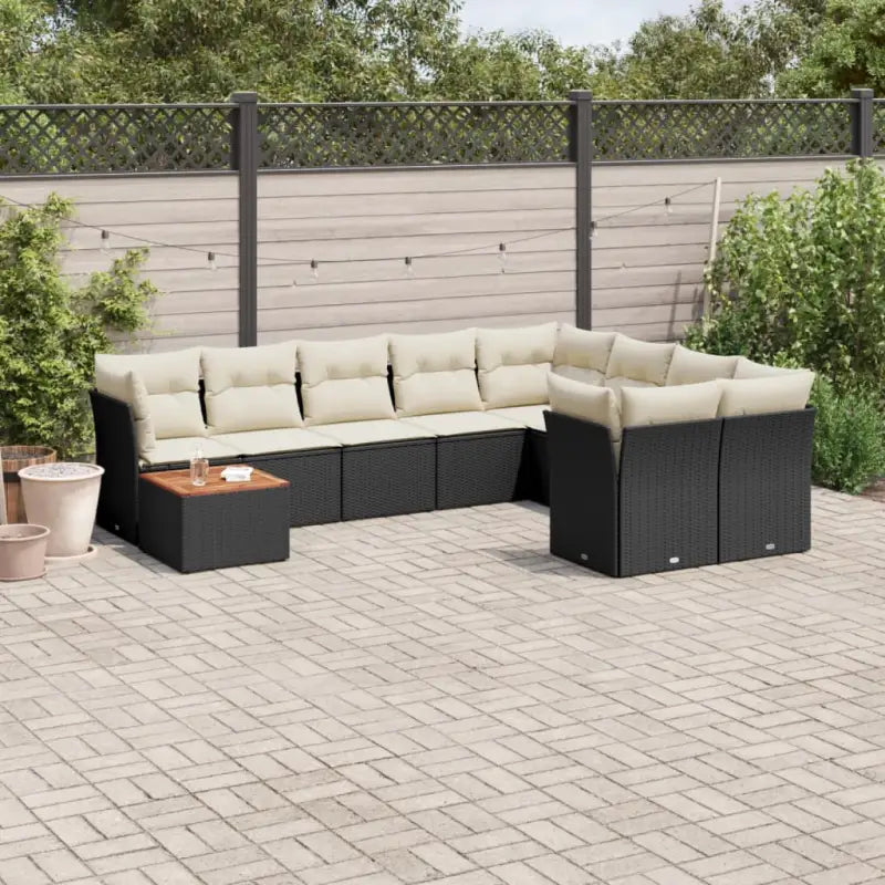 Tuinset met poly rattan en gepoedercoat staal voor buitenplezier - Zwart en crème / 4x hoek + Tafel + 5x midden