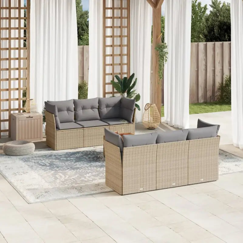 Tuinset met poly rattan en gepoedercoat staal voor buitenplezier - Beige en grijs - Tuinsets