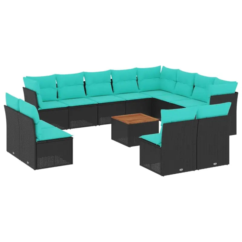 Tuinset met poly rattan en gepoedercoat staal voor comfortabele buitenruimte - Zwart en blauw - Tuinsets