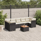 Tuinset met poly rattan en gepoedercoat staal voor ontspannen buitenplezier - Zwart en crème / 3x midden + Tafel + 4x