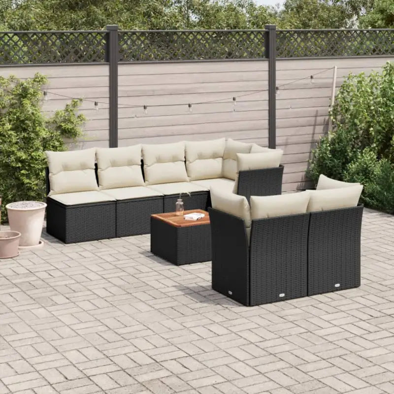 Tuinset met poly rattan en gepoedercoat staal voor ontspannen buitenplezier - Zwart en crème / 4x hoek + 3x midden