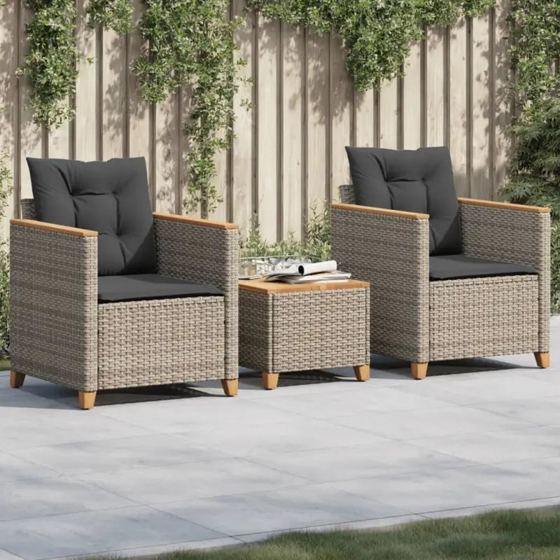 Tuinset met poly rattan en natuurlijke afwerking voor comfortabele zitervaring - Grijs / Houten armleuning - Tuinsets