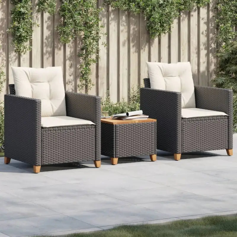 Tuinset met poly rattan en natuurlijke afwerking voor comfortabele zitervaring - Zwart / Rattan armleuning - Tuinsets