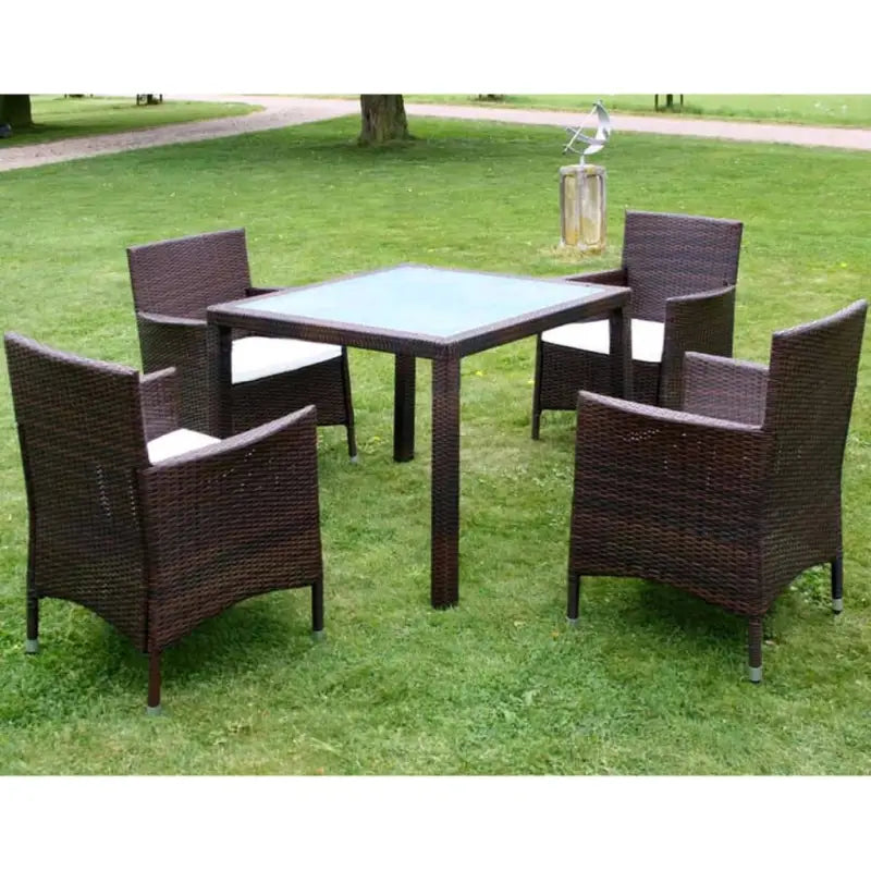Tuinset met poly rattan en stalen frame voor buitengebruik - Bruin en wit / 90 cm tafellengte - Tuinsets