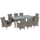 Tuinset met poly rattan en stalen frame voor buitengebruik - Grijs en wit / 190 cm tafellengte - Tuinsets