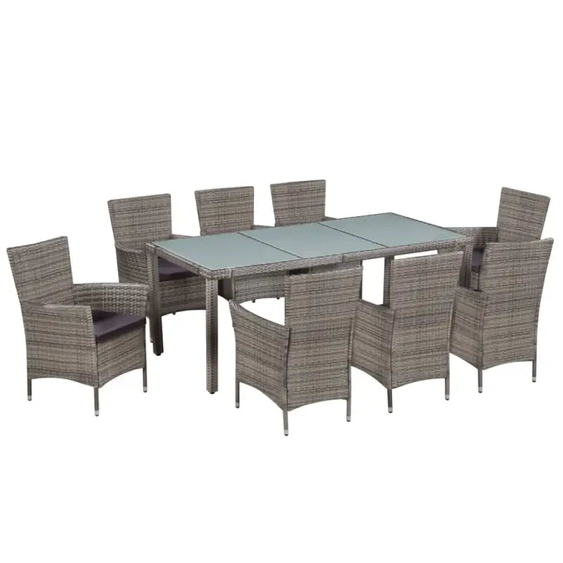 Tuinset met poly rattan en stalen frame voor buitengebruik - Grijs en wit / 190 cm tafellengte - Tuinsets