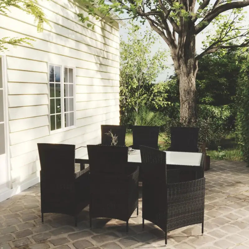 Tuinset met poly rattan en stalen frame voor buitengebruik - Zwart en wit / 190 cm tafellengte - Tuinsets