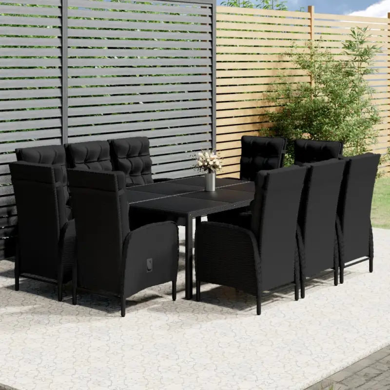 Tuinset met poly rattan en stalen frames in zwart materiaal - Zwart / 200 cm tafellengte - Tuinsets