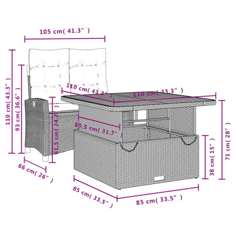 Tuinset met poly rattan en wasbare hoes voor een comfortabele zitervaring - Tuinsets