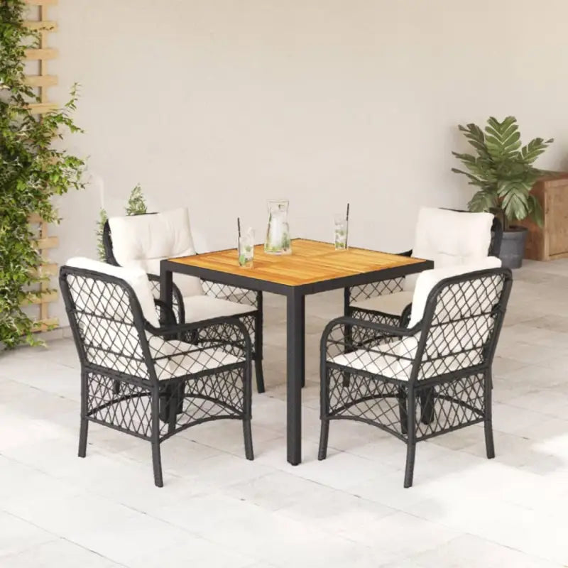 Tuinset met poly rattan voor een comfortabele zitervaring in zwart materiaal - Zwart en crème / 90 cm tafellengte