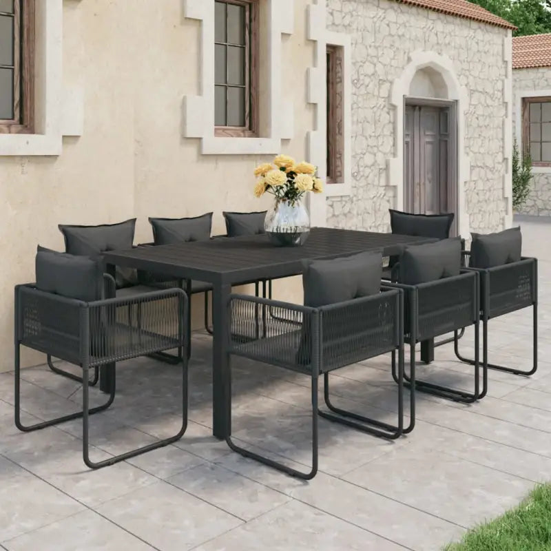 Tuinset met PVC-rattan tuinstoelen en stalen frame - Zwart / 184.5 cm tafellengte - Tuinsets
