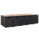 Tuinset met stalen frame en houten blad voor buitengebruik - Zwart en bruin / 10x Fauteuil + 4x voetensteun + Tafel