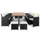 Tuinset met stalen frame en houten blad voor buitengebruik - Zwart en bruin / 10x Fauteuil + 4x voetensteun + Tafel