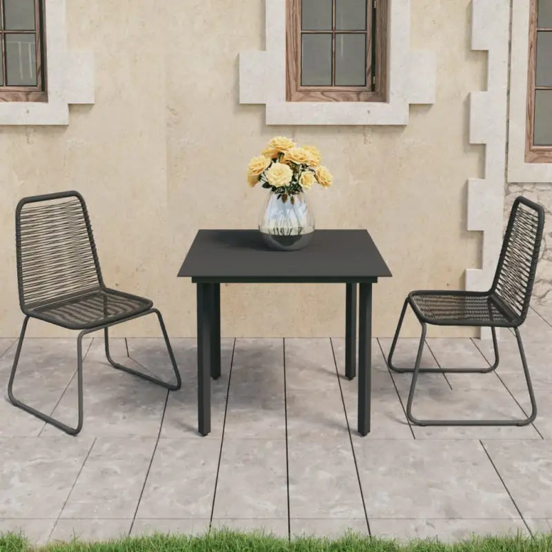 Tuinset met stalen frame en zwart materiaal voor tuin terras of patio - Zwart / 80 cm tafellengte - Tuinsets