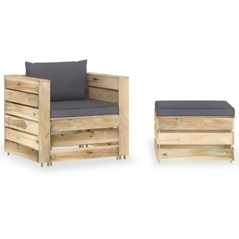 Tuinset met Tafel en Voetenbank voor Ontspanning en Gezelligheid - Antraciet en bruin - Tuinsets