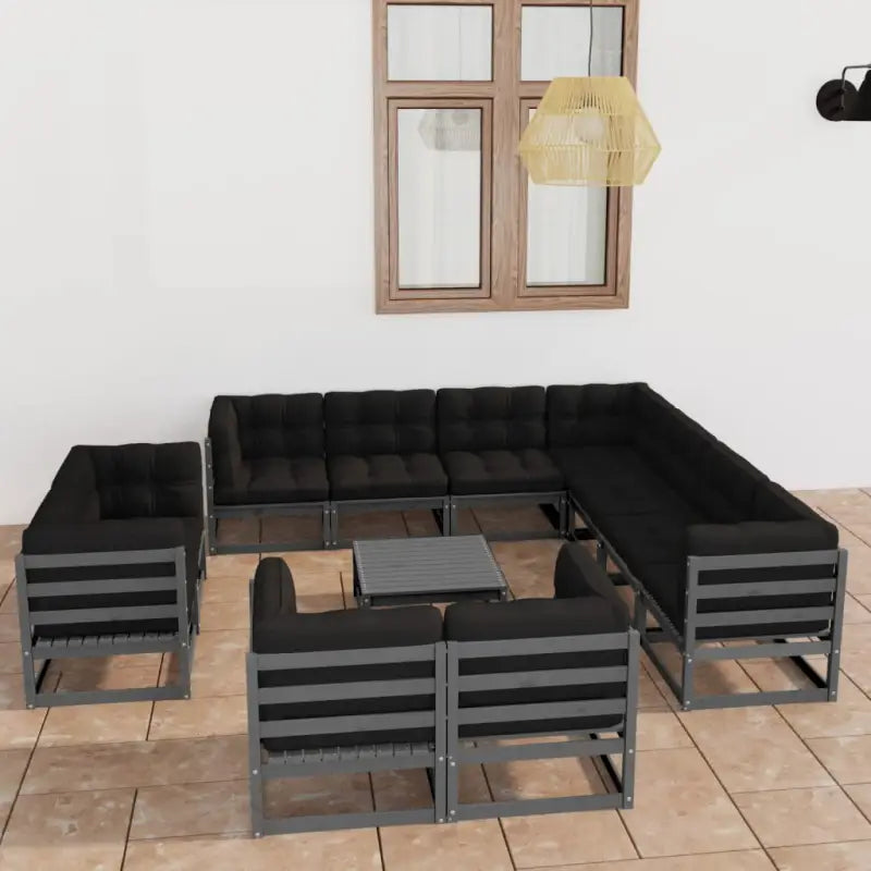 Tuinset met Tafel en Voetenbank voor Ontspanning en Gezelligheid - Grijs / Ja - Tuinsets