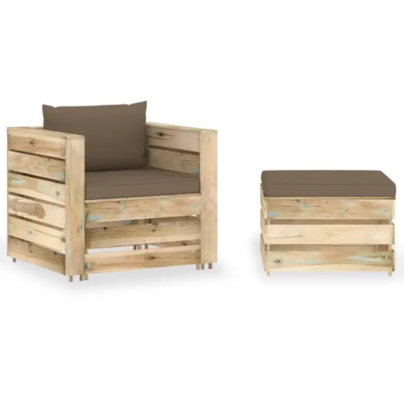 Tuinset met Tafel en Voetenbank voor Ontspanning en Gezelligheid - Taupe en bruin - Tuinsets