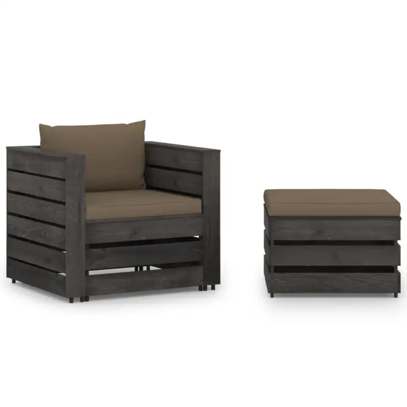 Tuinset met Tafel en Voetenbank voor Ontspanning en Gezelligheid - Taupe en grijs - Tuinsets