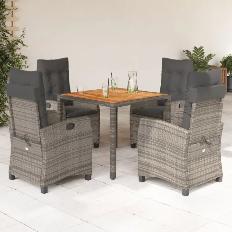 Tuinset met verstelbare tuinstoelen van grijs materiaal en gepoedercoat staal - 90 cm tafellengte / Zonder voetensteun