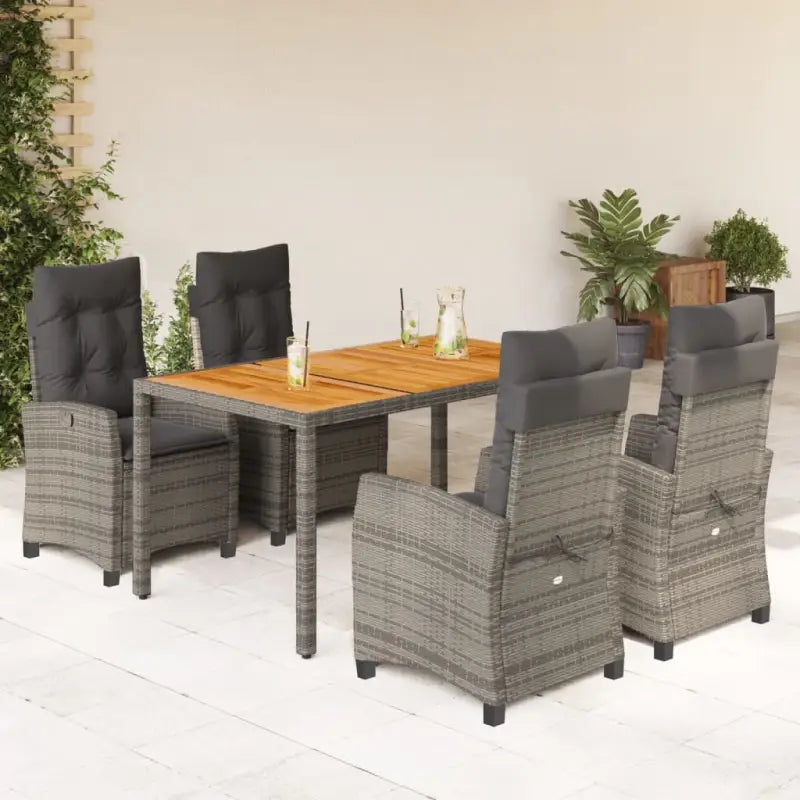 Tuinset met verstelbare tuinstoelen van grijs materiaal en gepoedercoat staal - 150 cm tafellengte / Zonder voetensteun