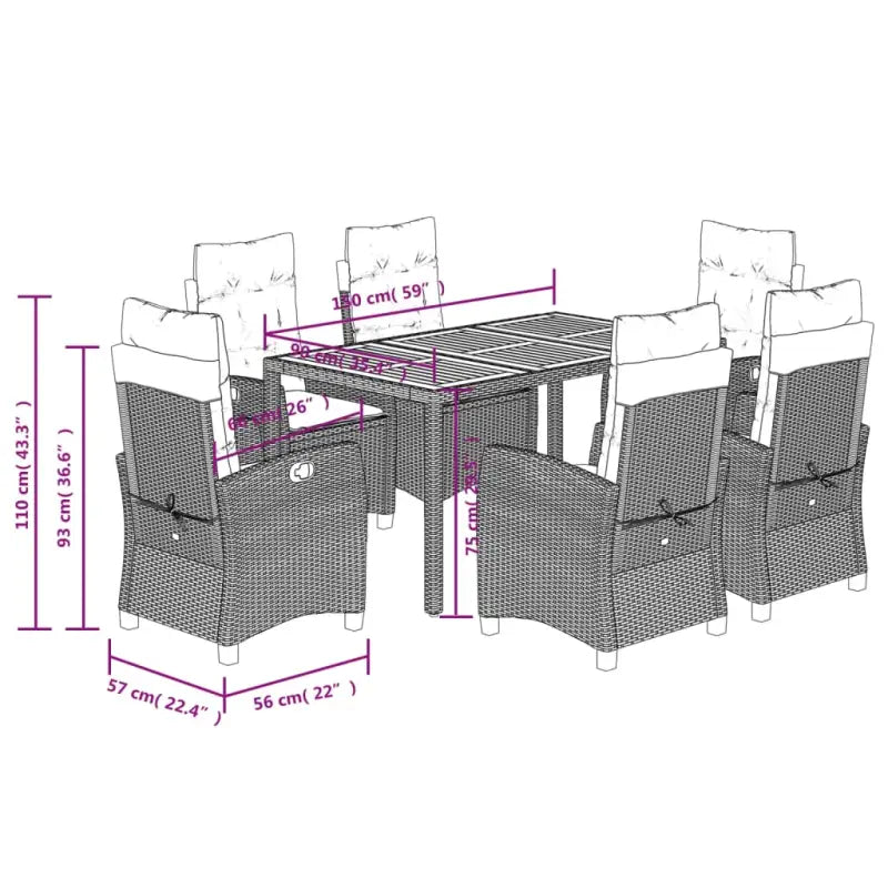 Tuinset met verstelbare tuinstoelen van grijs materiaal en gepoedercoat staal - Tuinsets