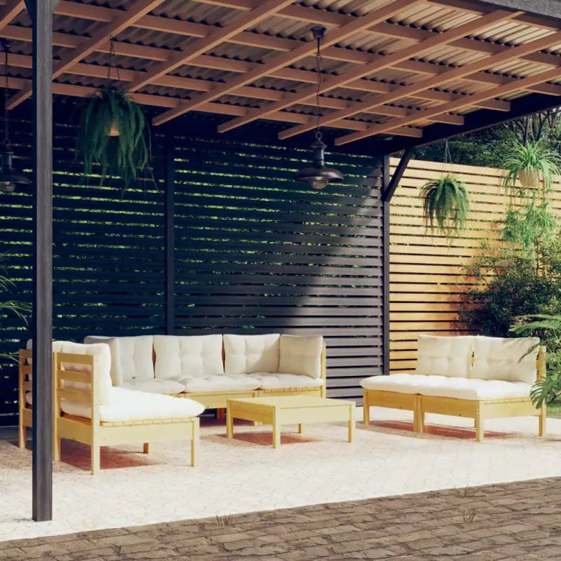 Tuinset met voetenbank tafel van massief grenenhout voor ontspanning - Bruin en crème - Tuinsets
