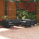 Tuinset met voetenbank tafel van massief grenenhout voor ontspanning - Zwart - Tuinsets