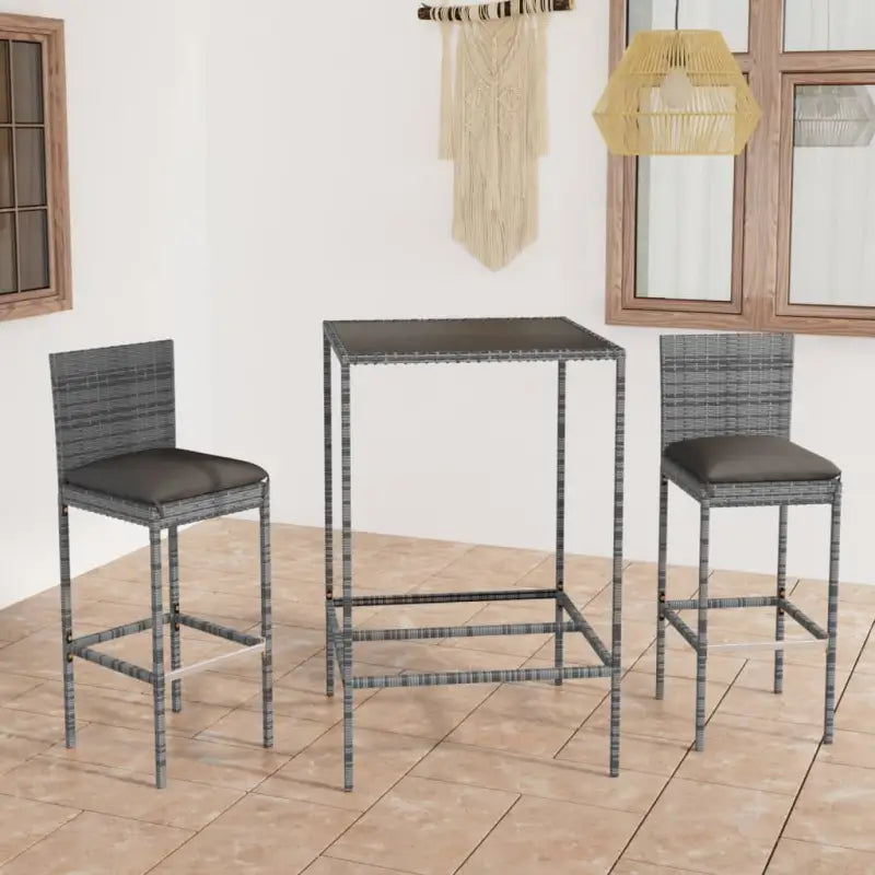 Tuinset met weerbestendig PE-rattan en gepoedercoat stalen frame - Grijs / 70 cm tafellengte - Tuinsets