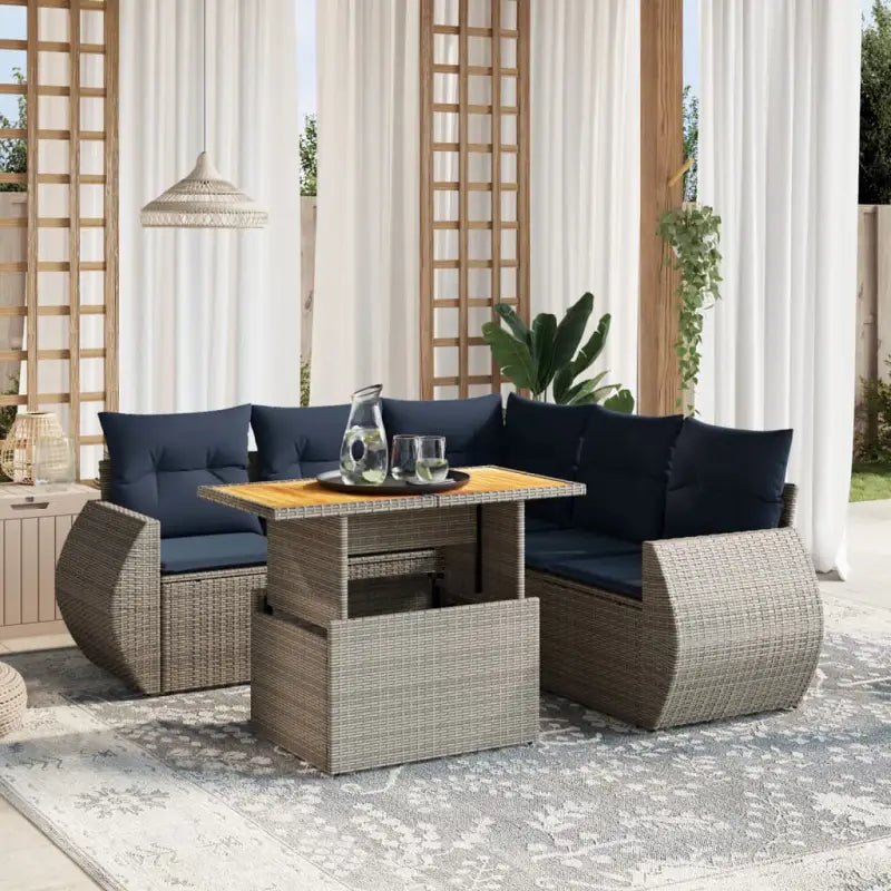 Tuinset met zwart materiaal en gepoedercoat staal afmetingen - Grijs / hoek + Tafel + 2x midden - Tuinsets